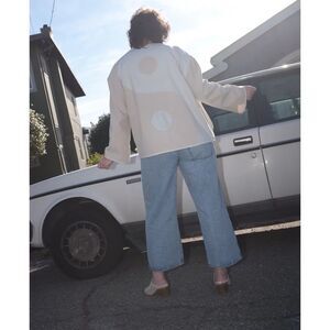 GronKulle XL Off White Yin Yang fleece jacket “Buff” Cream Tan Yin Yang